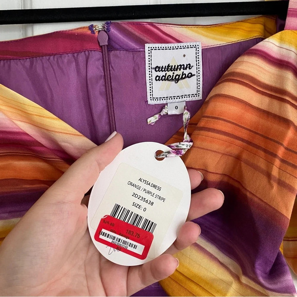 NWT Autumn Adeigbo Alyssa Dress Orange and Purple Stripe Size 0 - Picture 3 of 7